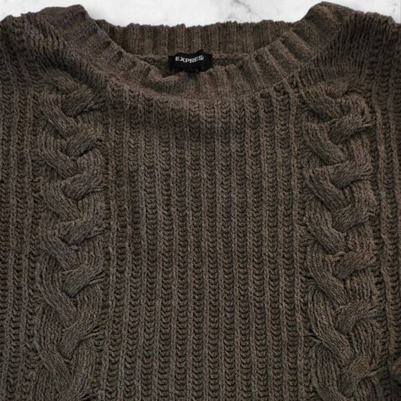 Express Dark Brown Braided Sweater Size Small - Picture 2 of 5